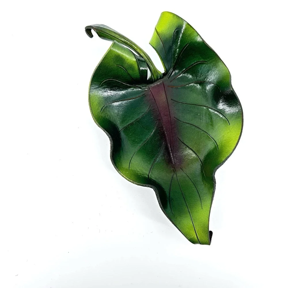 VTG Original Creations In Leather Ivy Leaf Trinket Dish Candles In The Rain‎